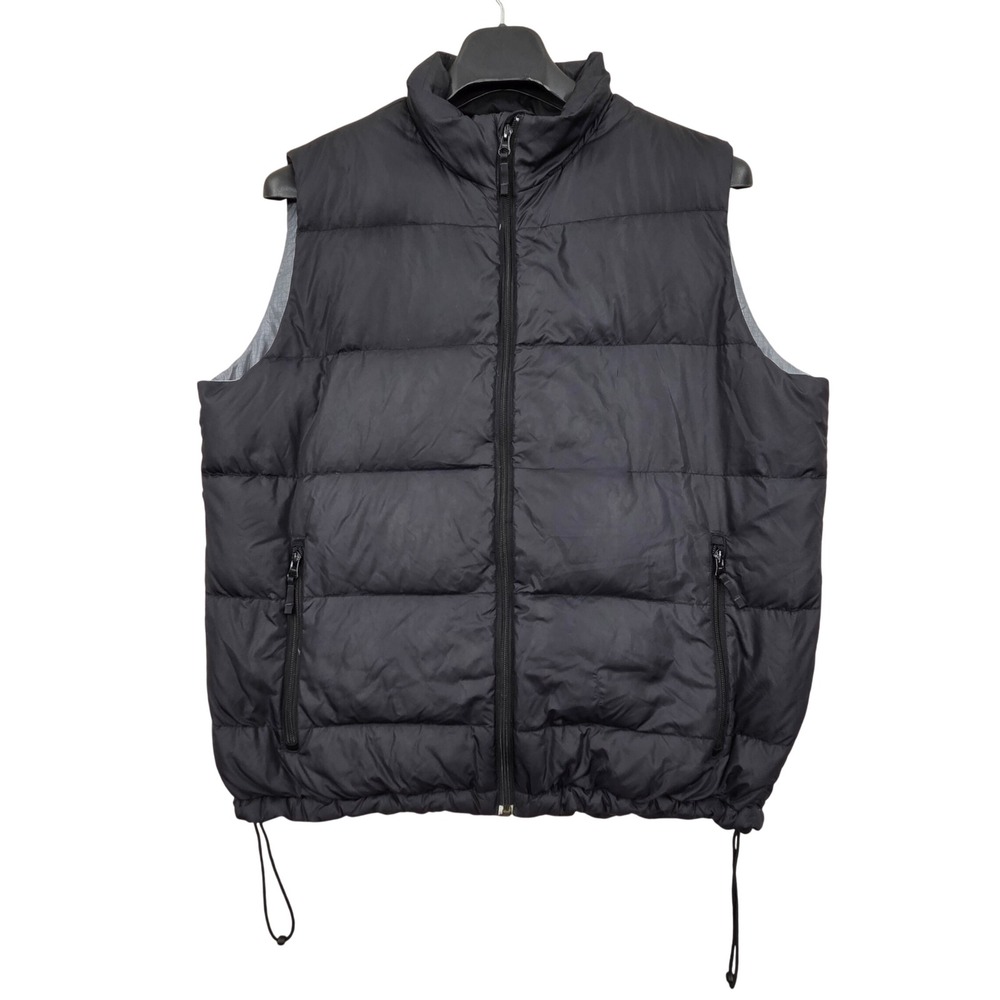 Lands End Mens Black Goose Down Puffer Vest 93762 Full Zip Mock Neck Large 42-44